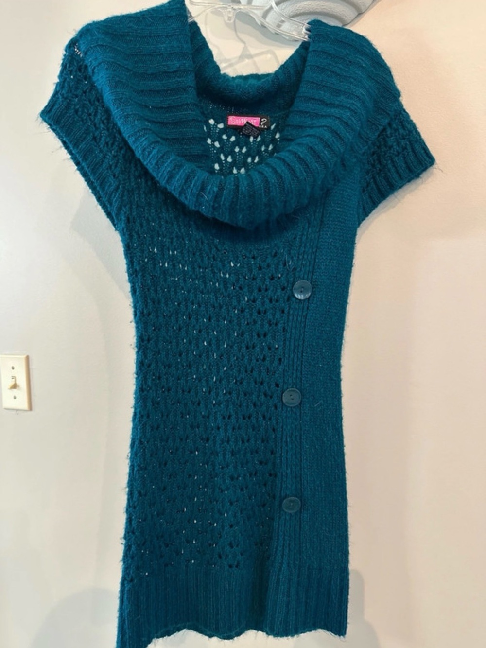 Say What, Teal Knit Cowl Neck Sweater Dress - Women